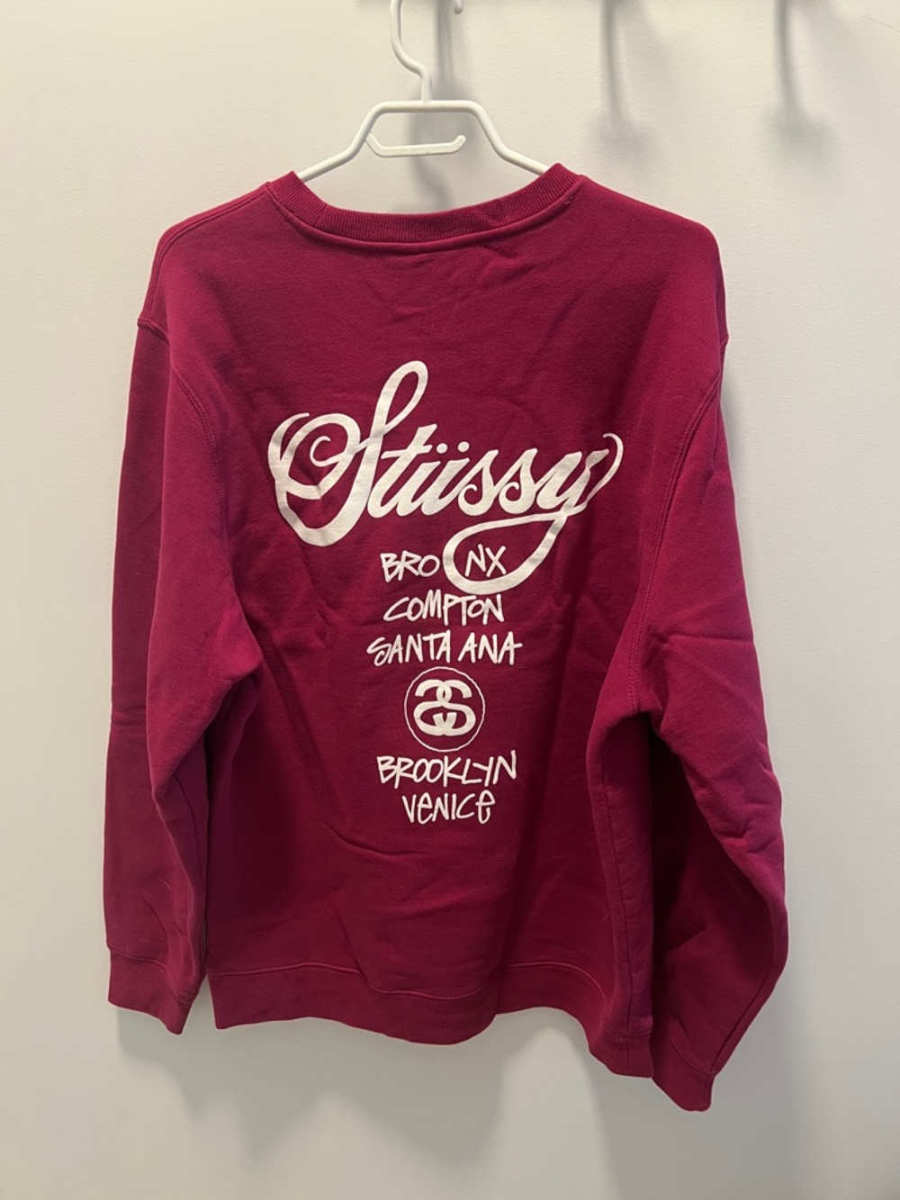 Stussy Men's Crewneck Sweatshirt - Burgundy with White Logo - Picture 5 of 5